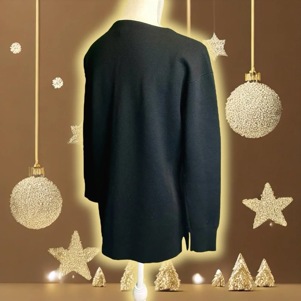 NWOT J. Crew Black ‘100% Merino Wool & Genuine Leather Pocket Sweater’ Size XS